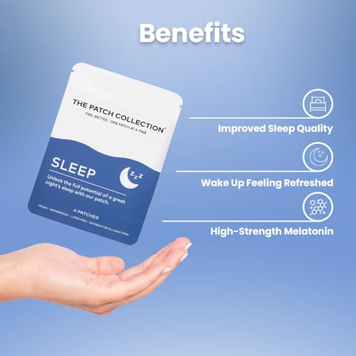 The Patch Collection - High Strength Deep Sleep Aid Melatonin Patch for Improved Sleep, Plant Powered, Sustained Release with 5HTP, Lavender, 100% Natural & Vegan, Waterproof, Latex Free (Pack of 4)