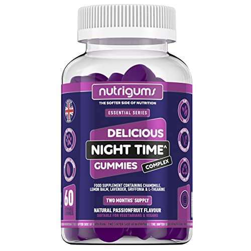 Night Time Complex Gummy | Passionfruit Flavour | 60 Vegan Gummies | Chamomile, Lemon Balm, Lavender, Griffonia & L-Theanine | Sleep & Bed Relaxation Support by NUTRIGUMS®